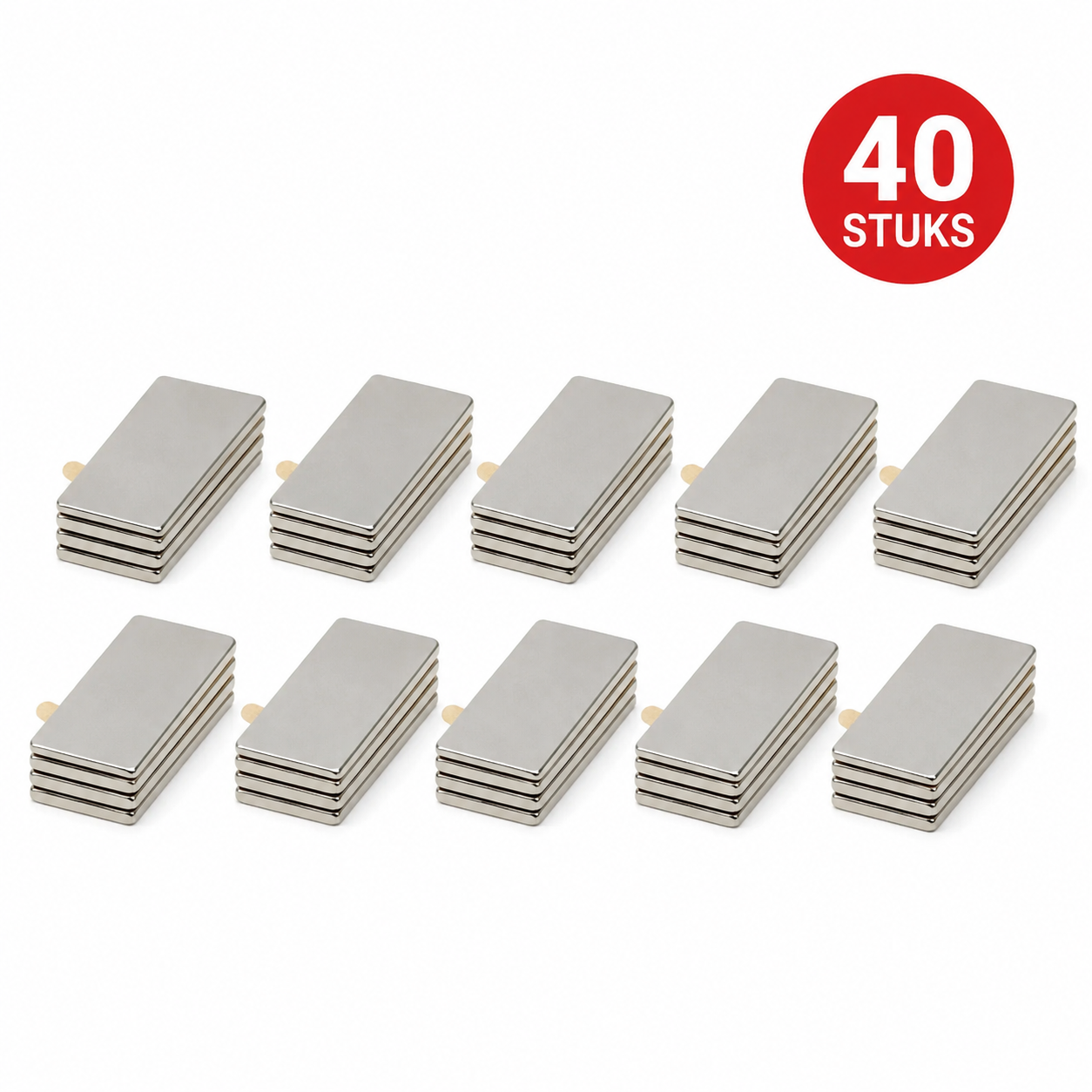 Neodymium   Blokmagneet   40 x 12 x 1 mm   N45   zelfklevend   NiCuNi - 40 stuks