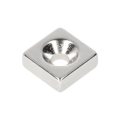 Aimant cubique en néodyme avec trou percé/alésé 13,5 x 13,5 x 5 mm N48 NiCuNi pôle sud
