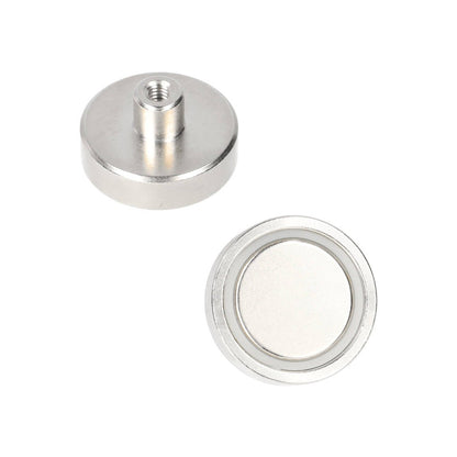 Neodymium Pot Magnet Ø25 x 7 mm N40 NiCuNi threaded bush M4