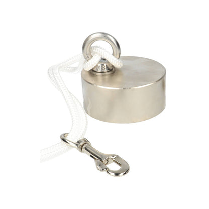 Neodymium Vismagneet Ø80 x 35 mm 400 kg Trekkracht NiCuNi – Set met 25 m Touw, Oogmoer, Bout en Musketon