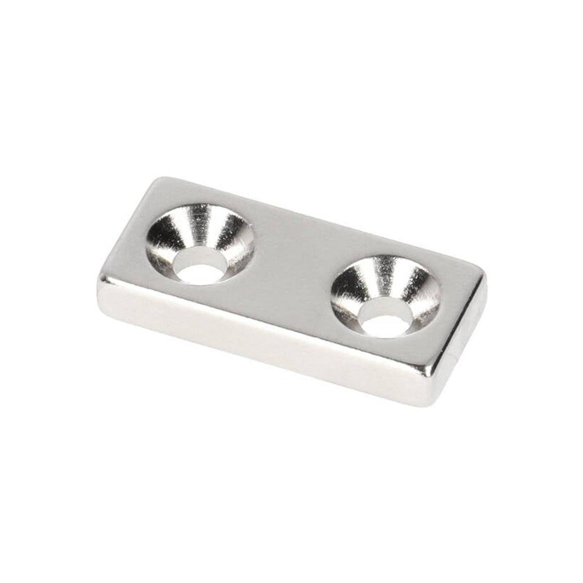 Neodym-Blockmagnet mit 2x Bohr-/Senkloch 30 x 13,5 x 5 mm N48 NiCuNi Nordpol