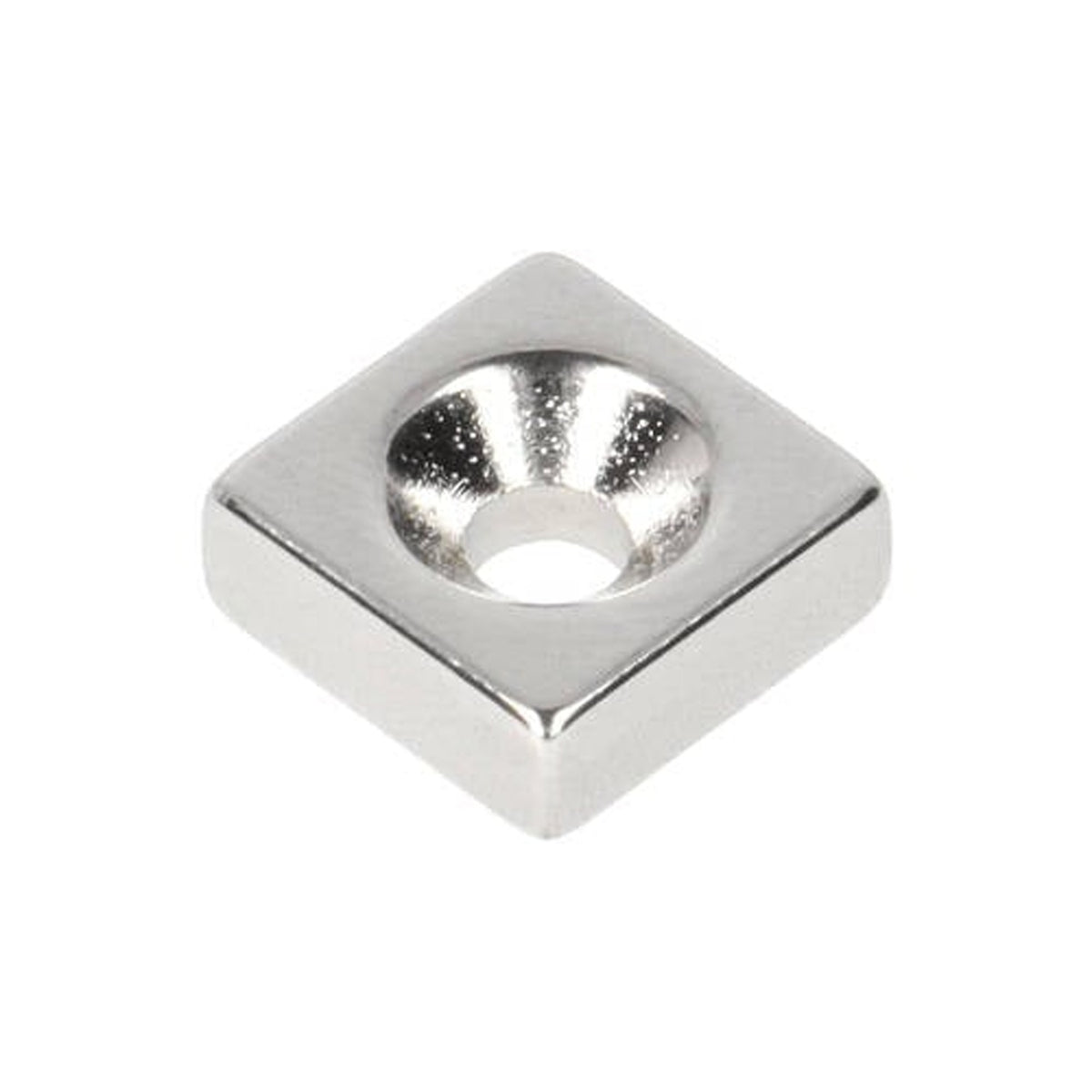 Neodymium Block Magnet with Countersunk Hole 13.5 x 13.5 x 5 mm N48 NiCuNi North Pole