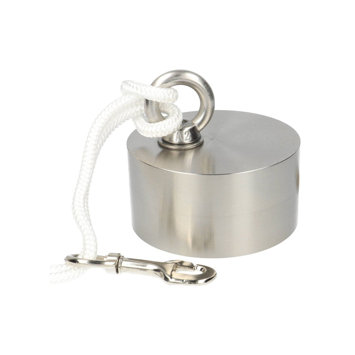Neodymium Vismagneet Ø90 x 45 mm 360 kg Trekkracht NiCuNi – Set met 25 m Touw, Oogmoer, Bout en Musketon