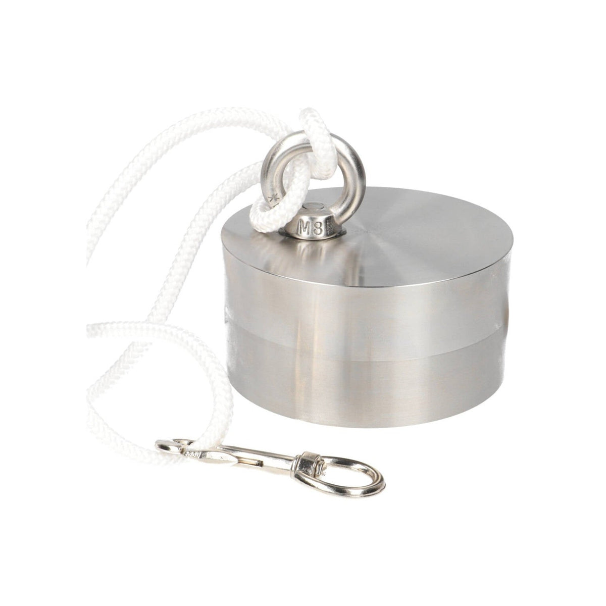 Neodymium Vismagneet Ø100 x 50 mm 500 kg Trekkracht NiCuNi – Set met 25 m Touw, Oogmoer, Bout en Musketon