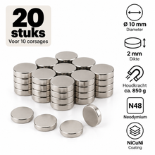 Corsagemagneten Ø10 x 2 mm – Set voor 10 corsages