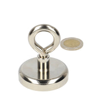 Neodymium Eye Magnet Ø50 x 12 mm N40 steel pot NiCuNi
