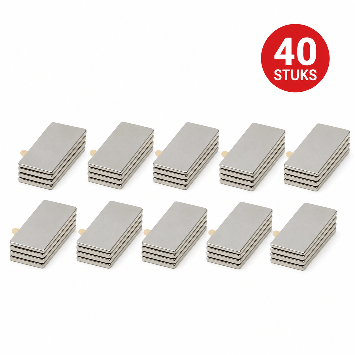 Neodymium Blokmagneet 40 x 12 x 1 mm N45 zelfklevend NiCuNi - 40 stuks - Magnetenspecialist Import & Export B.V.