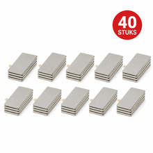 Neodymium Blokmagneet 40 x 12 x 1 mm N45 zelfklevend NiCuNi - 40 stuks - Magnetenspecialist Import & Export B.V.