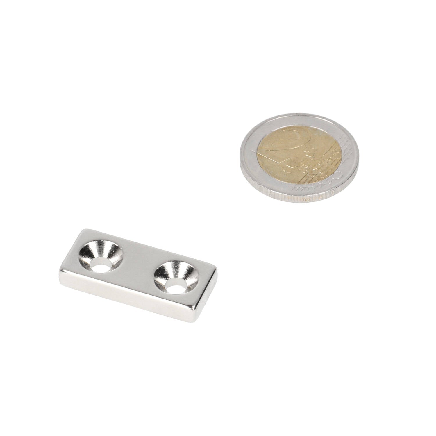 Neodymium Blokmagneet met boor-/verzinkgat (2x) 30 x 13,5 x 5 mm N48 NiCuNi Zuid Pool - Magnetenspecialist Import & Export B.V.