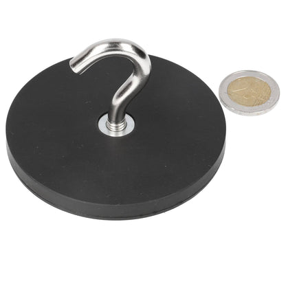 Neodymium Haakmagneet Ø88 x 8 mm N40 stalen pot rubber ommanteld M8 - Magnetenspecialist Import & Export B.V.