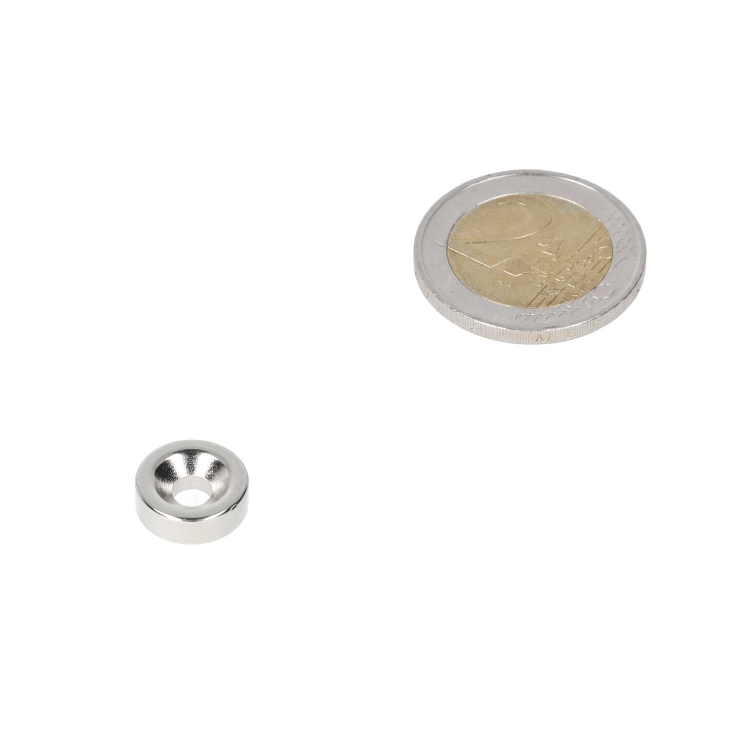 Neodymium Ringmagneet Ø12 x Ø8,1 x 4 mm N35 NiCuNi met boor-/verzinkgat Noordpool - Magnetenspecialist Import & Export B.V.