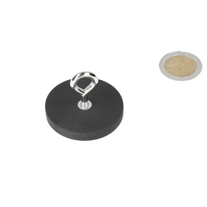 Neodymium Oogmagneet Ø43 x 6 mm N40 stalen pot rubber ommanteld M4 - Magnetenspecialist Import & Export B.V.