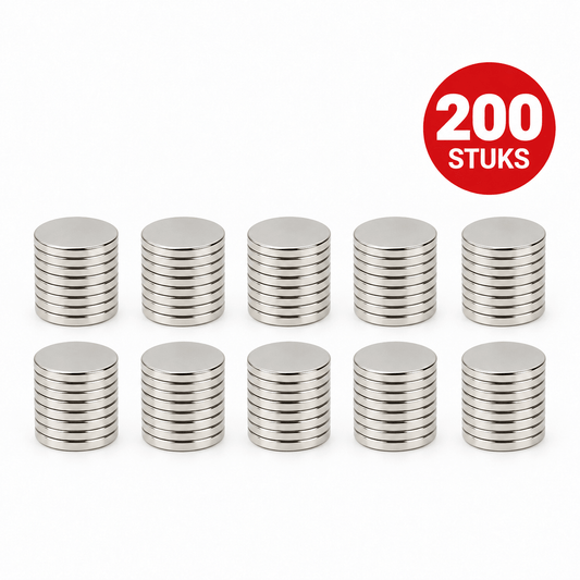 Neodymium Schijfmagneet Ø12 x 2 mm N48 NiCuNi - 200 stuks - Magnetenspecialist Import & Export B.V.