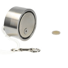 Neodymium Vismagneet Ø90 x 45 mm 360 kg Trekkracht NiCuNi – Set met 25 m Touw, Oogmoer, Bout en Musketon - Magnetenspecialist Import & Export B.V.