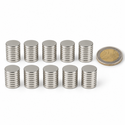 Neodymium Schijfmagneet Ø12 x 2 mm N48 NiCuNi - 200 stuks